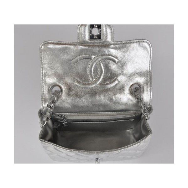 Borse Chanel Classic Flap Mini Agnello Argento Con Shw