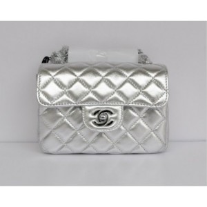 Borse Chanel Classic Flap Mini Agnello Argento Con Shw