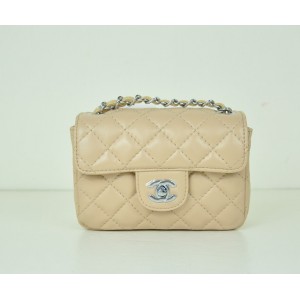 Borse Chanel Flap Agnello Beige Mini Con Hardware Argento