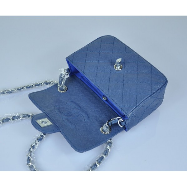 Borse Chanel Flap In Pelle Blu Grano Mini Argento Hw