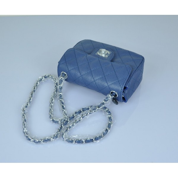 Borse Chanel Flap In Pelle Blu Grano Mini Argento Hw