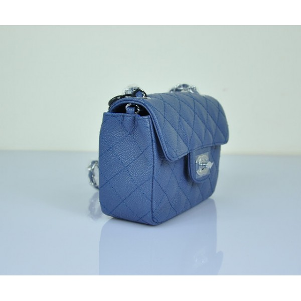 Borse Chanel Flap In Pelle Blu Grano Mini Argento Hw