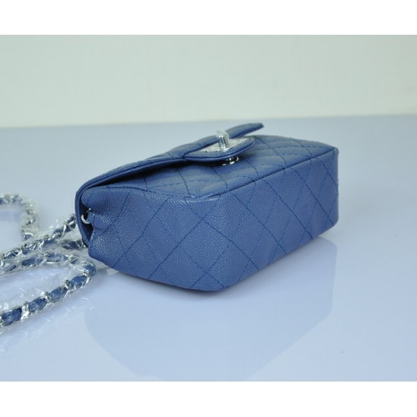 Borse Chanel Flap In Pelle Blu Grano Mini Argento Hw