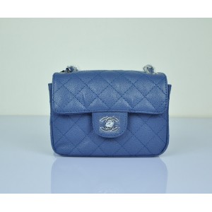 Borse Chanel Flap In Pelle Blu Grano Mini Argento Hw