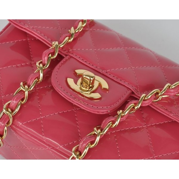 Chanel 2011 Flap Borse In Vernice Con Oro Hw Mini Rose