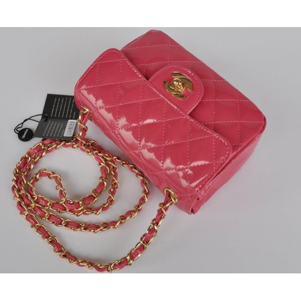 Chanel 2011 Flap Borse In Vernice Con Oro Hw Mini Rose