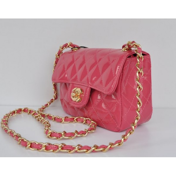 Chanel 2011 Flap Borse In Vernice Con Oro Hw Mini Rose