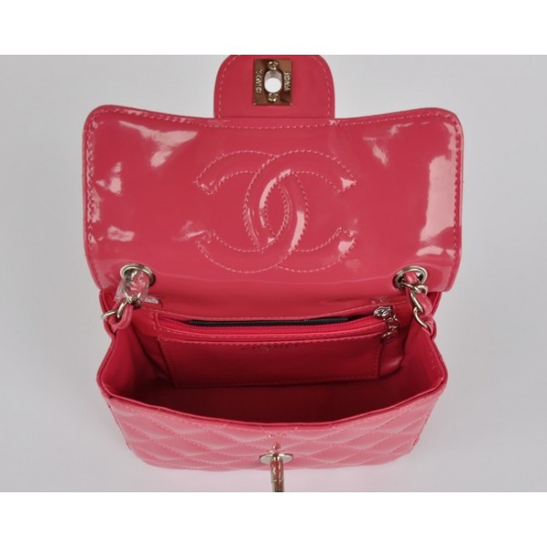 Chanel 2011 Pink Patent Leather Flap Bag Mini Argento Hw