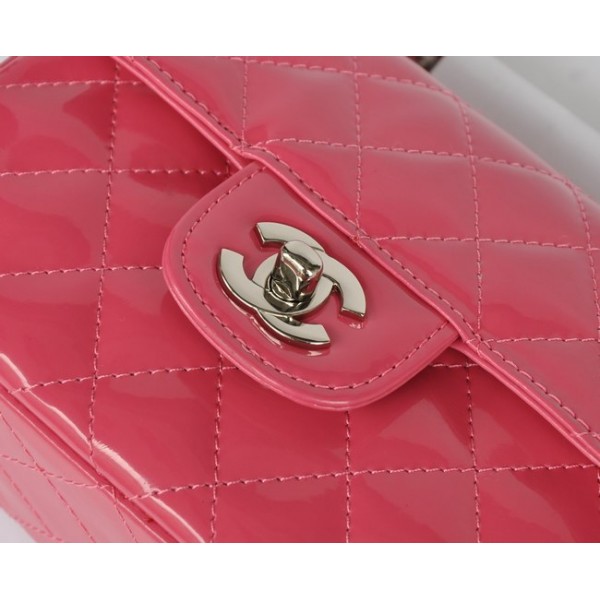 Chanel 2011 Pink Patent Leather Flap Bag Mini Argento Hw