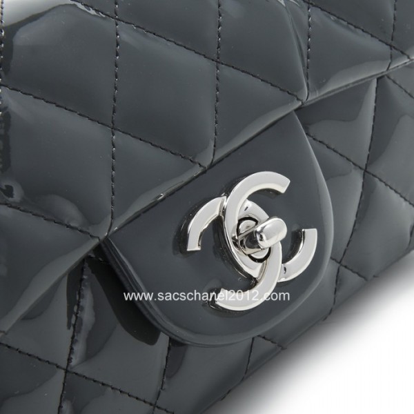 Chanel 2012 New Grigio Scuro Patent Flap Borse In Pelle Con Shw