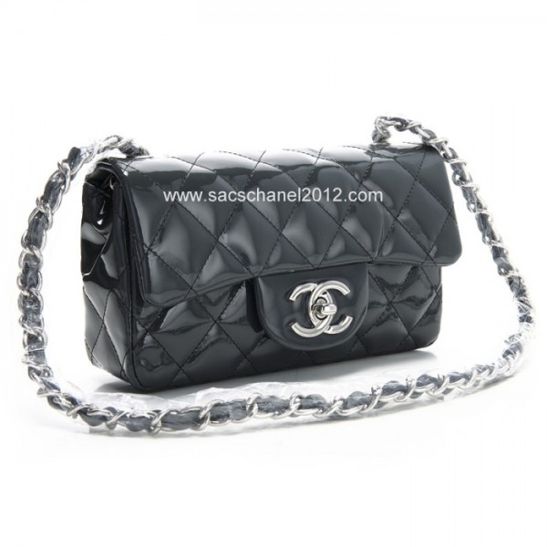 Chanel 2012 New Grigio Scuro Patent Flap Borse In Pelle Con Shw