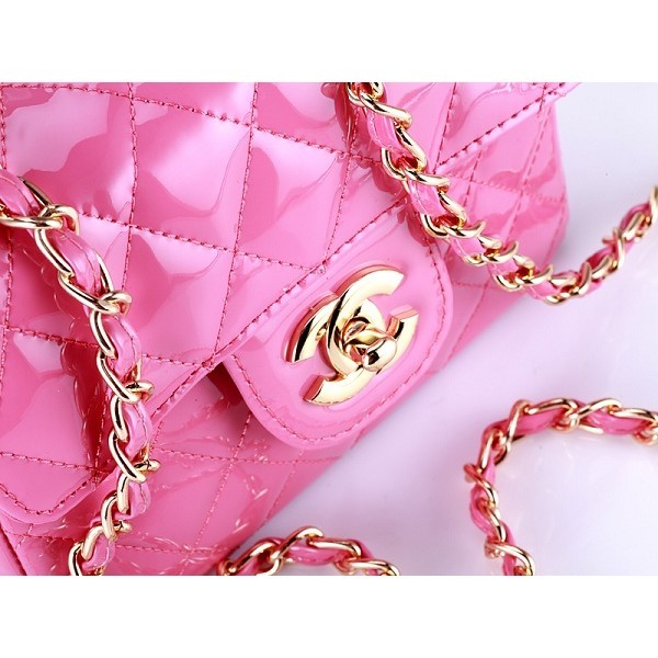 Chanel 2012 Pink Patent Flap Borse In Pelle Con Ghw Mini