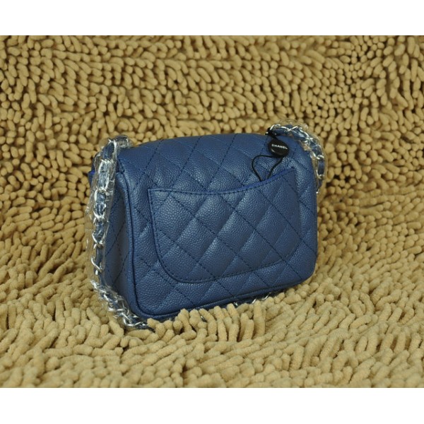 Chanel Classic Blue Mini Flap Bag In Pelle Con Silver Hw