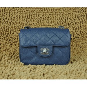 Chanel Classic Blue Mini Flap Bag In Pelle Con Silver Hw