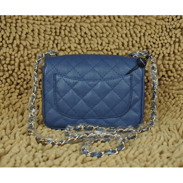 Chanel Classic Flap Borse Caviar Leather Mini Blu Con Oro Hw