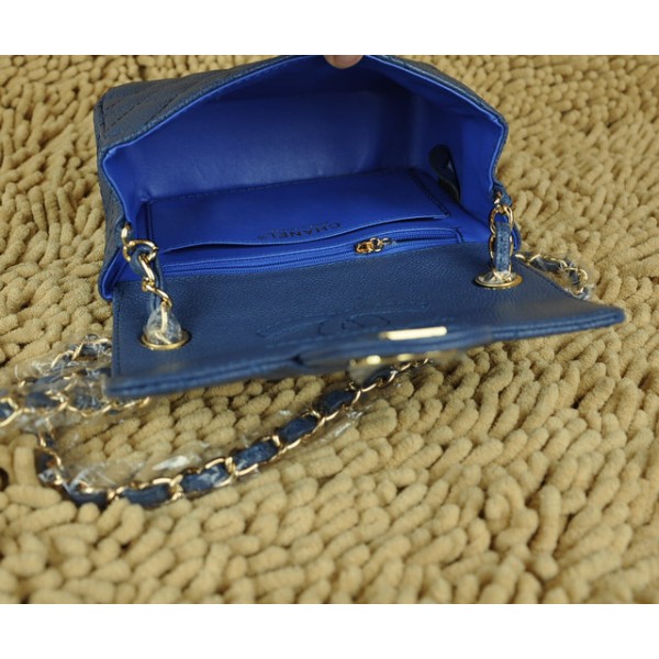 Chanel Classic Flap Borse Caviar Leather Mini Blu Con Oro Hw