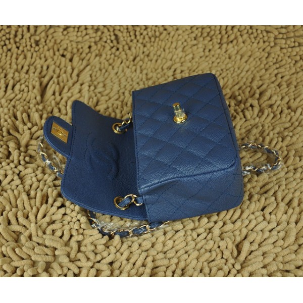 Chanel Classic Flap Borse Caviar Leather Mini Blu Con Oro Hw