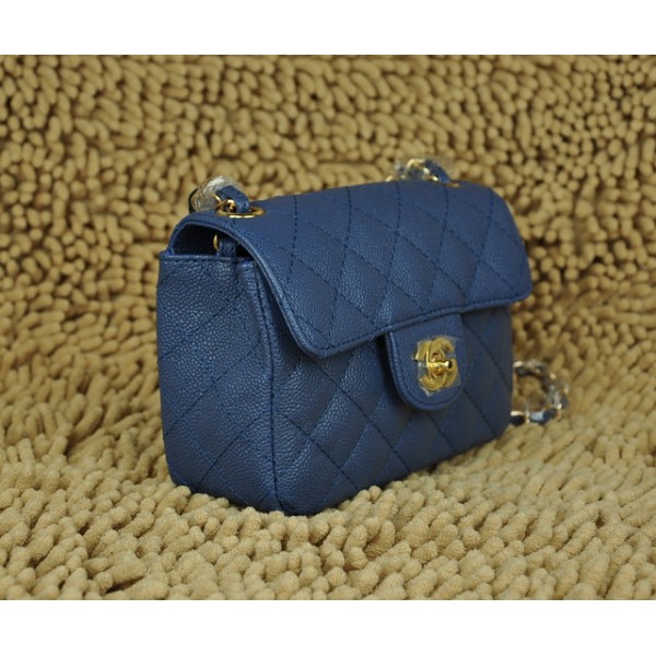 Chanel Classic Flap Borse Caviar Leather Mini Blu Con Oro Hw