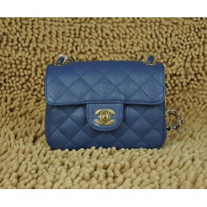 Chanel Classic Flap Borse Caviar Leather Mini Blu Con Oro Hw