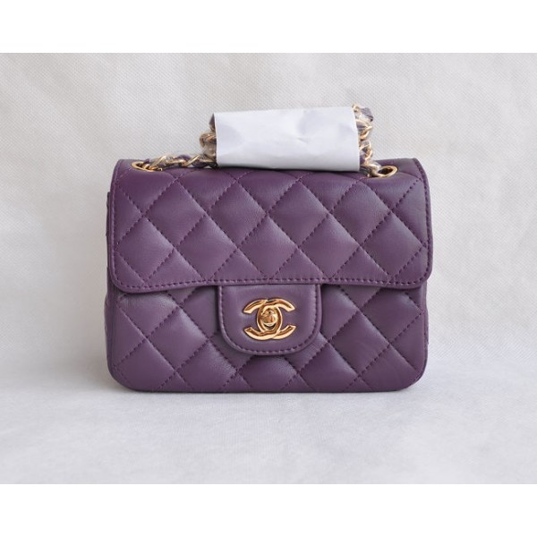 Chanel Classic Flap Borse Pelle Di Agnello Mini Viola Con Oro Hw