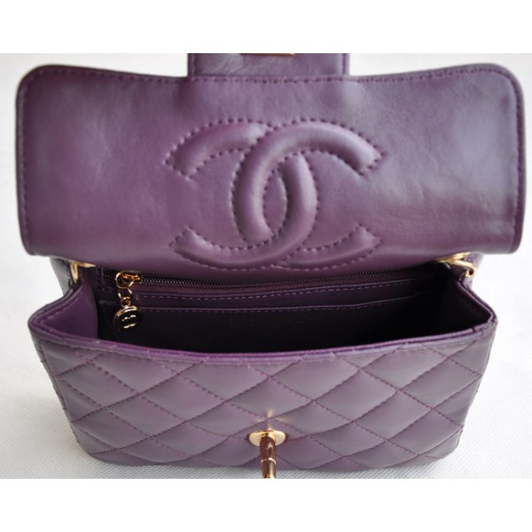 Chanel Classic Flap Borse Pelle Di Agnello Mini Viola Con Oro Hw