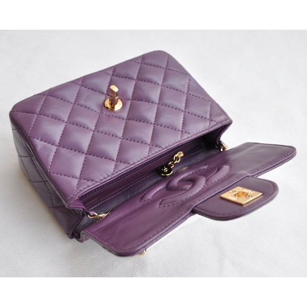 Chanel Classic Flap Borse Pelle Di Agnello Mini Viola Con Oro Hw