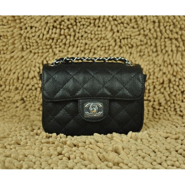 Chanel Classic Mini Flap Bag In Pelle Nera Caviale Con Ecs