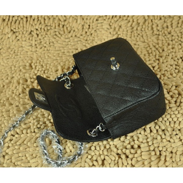 Chanel Classic Mini Flap Bag In Pelle Nera Caviale Con Ecs