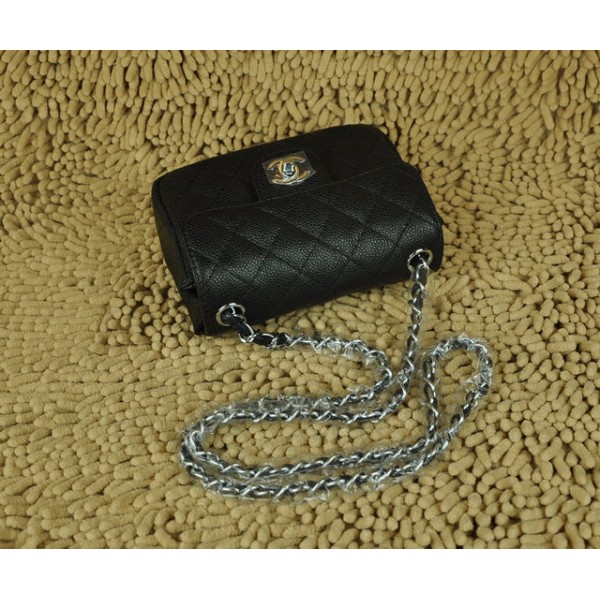 Chanel Classic Mini Flap Bag In Pelle Nera Caviale Con Ecs