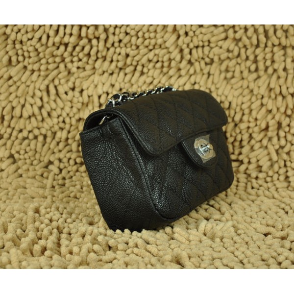 Chanel Classic Mini Flap Bag In Pelle Nera Caviale Con Ecs