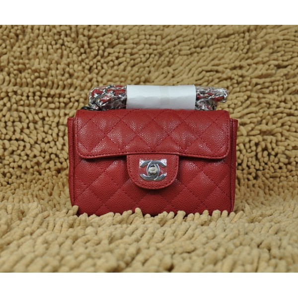 Chanel Classic Red Caviar Leather Flap Borse Mini Con Hw Argento