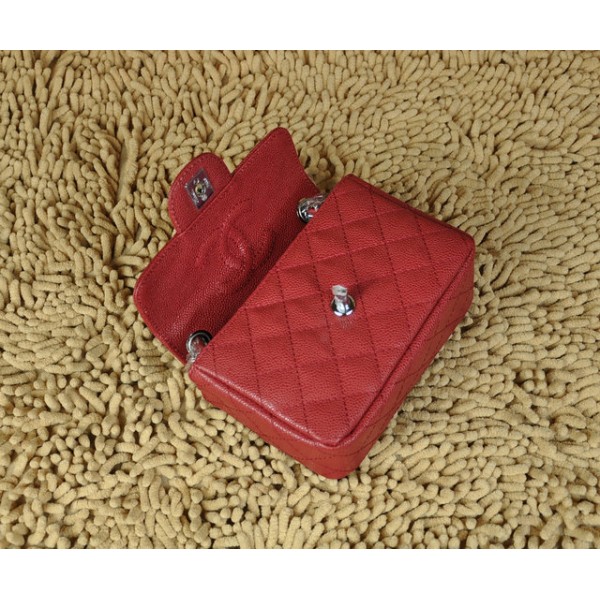 Chanel Classic Red Caviar Leather Flap Borse Mini Con Hw Argento