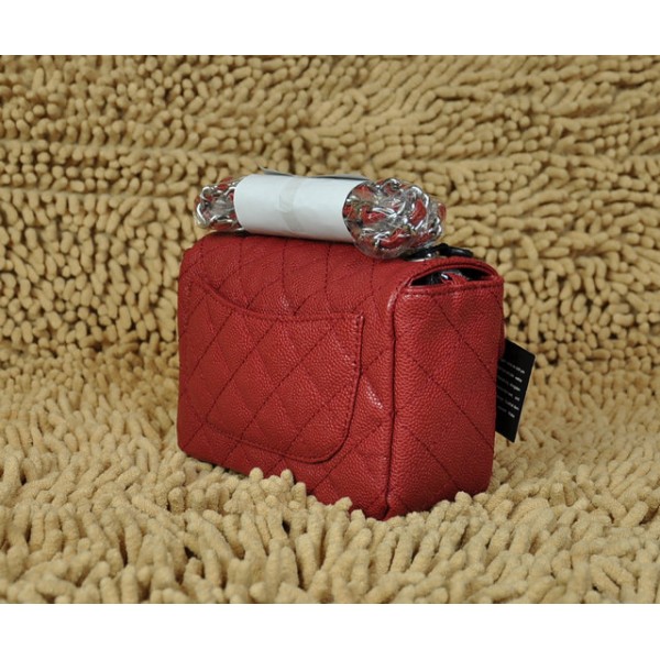 Chanel Classic Red Caviar Leather Flap Borse Mini Con Hw Argento