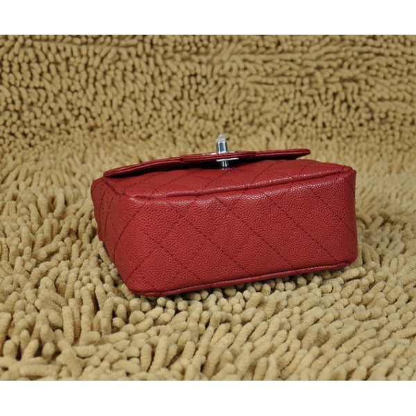 Chanel Classic Red Caviar Leather Flap Borse Mini Con Hw Argento