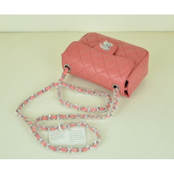 Chanel Rosa Grano Pelle Borse Flap Mini Argento Hw