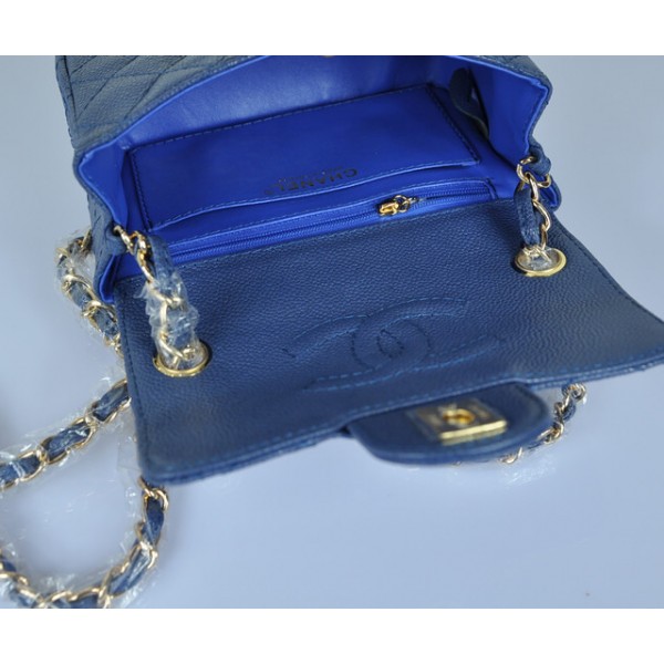 Chanel In Pelle Mini Flap Borse Grano Blu Con Oro Hw