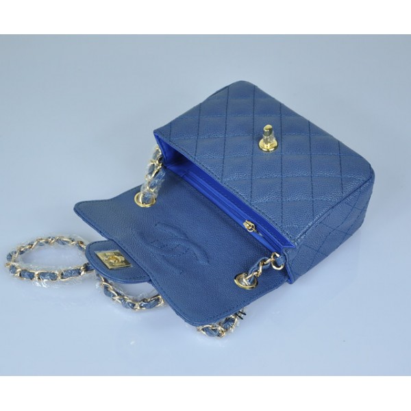 Chanel In Pelle Mini Flap Borse Grano Blu Con Oro Hw