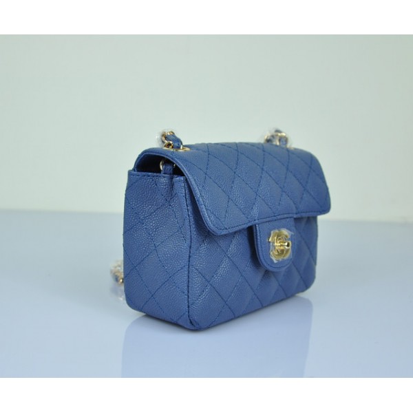 Chanel In Pelle Mini Flap Borse Grano Blu Con Oro Hw