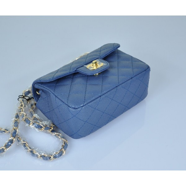 Chanel In Pelle Mini Flap Borse Grano Blu Con Oro Hw