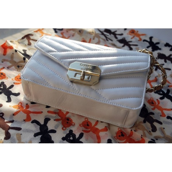 Chanel Trapuntato Borsa A66838 Flap Mini Bianco In Pelle Di Agne