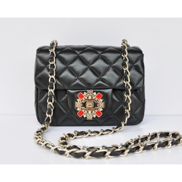 Ultimi Chanel 2011 Flap Borse Pelle Di Agnello Nero Con Oro Mini