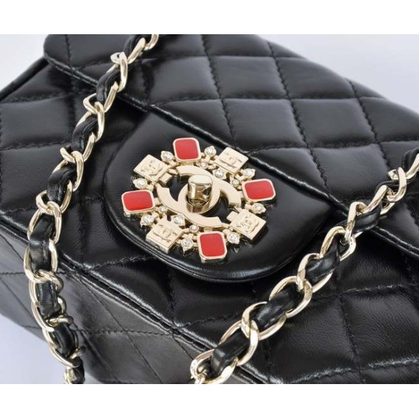 Ultimi Chanel 2011 Flap Borse Pelle Di Agnello Nero Con Oro Mini