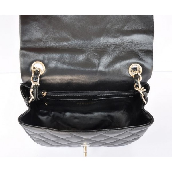 Ultimi Chanel 2011 Flap Borse Pelle Di Agnello Nero Con Oro Mini