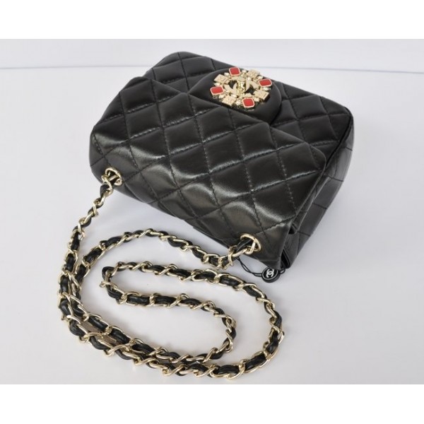 Ultimi Chanel 2011 Flap Borse Pelle Di Agnello Nero Con Oro Mini