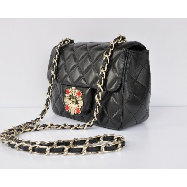 Ultimi Chanel 2011 Flap Borse Pelle Di Agnello Nero Con Oro Mini