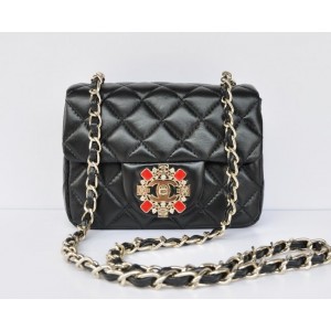 Ultimi Chanel 2011 Flap Borse Pelle Di Agnello Nero Con Oro Mini