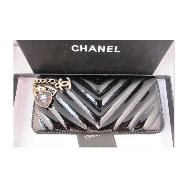 Chanel 2011 Postal Muir Noir Brevetti Autour Portefeuilles Chevr