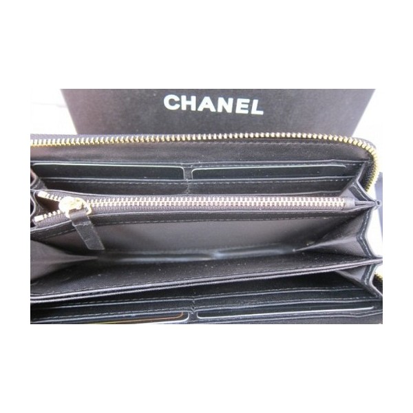 Chanel 2011 Postal Muir Noir Brevetti Autour Portefeuilles Chevr