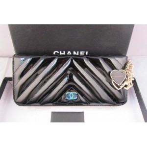 Chanel 2011 Postal Muir Noir Brevetti Autour Portefeuilles Chevr