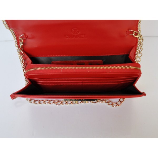 Chanel 2012 Quilted Portafogli Flap Pelle Di Agnello Rosso Su Un